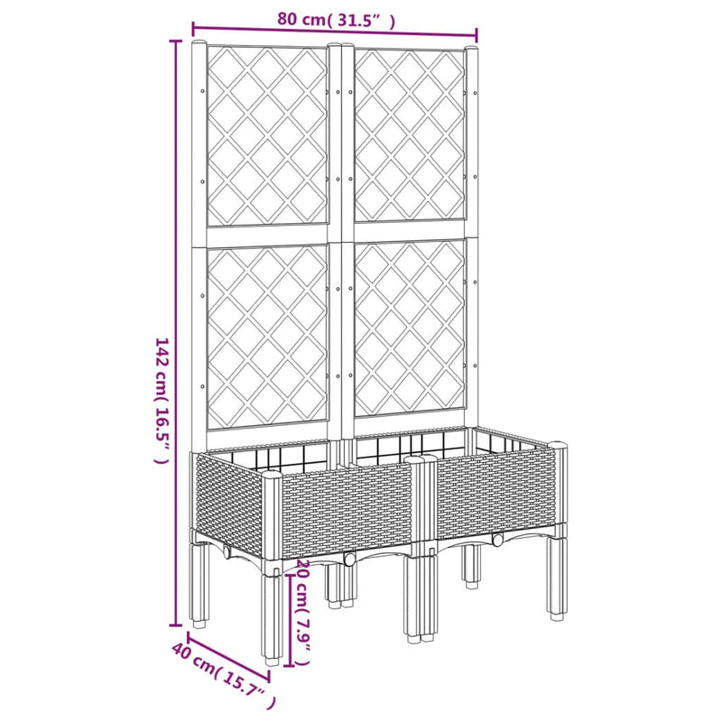 vidaXL szürke PP rácsos kerti ültetőláda 80 x 40 x 142 cm