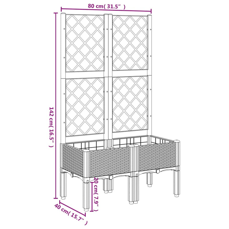 vidaXL fekete polipropilén rácsos kerti ültetőláda 80 x 40 x 142 cm