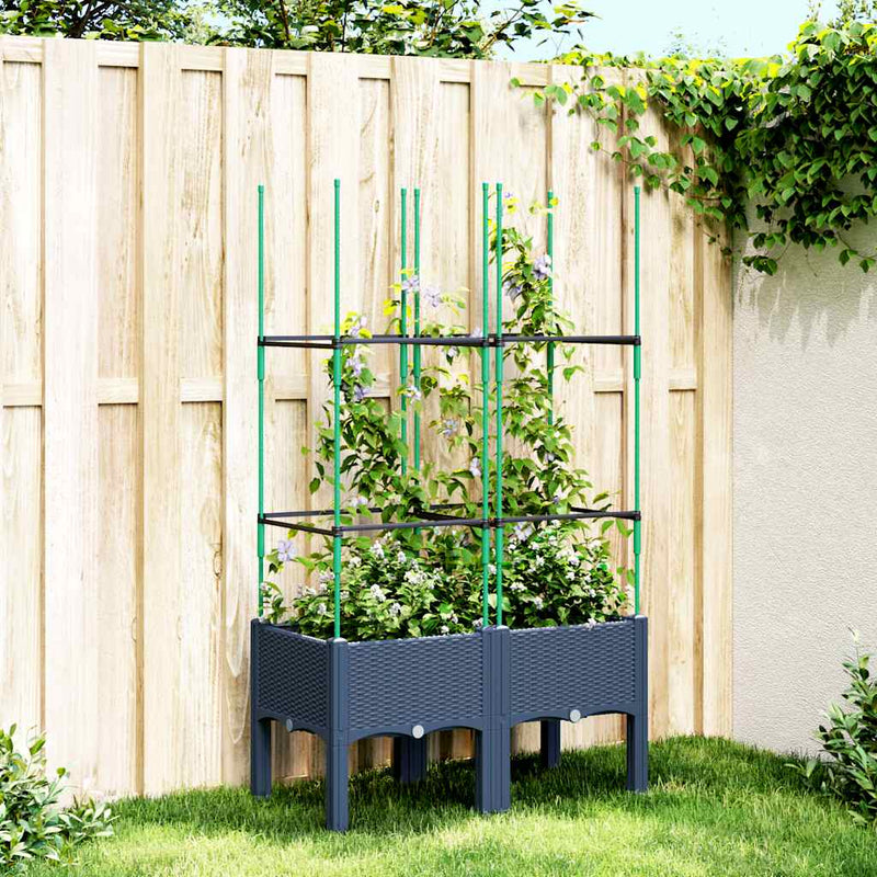vidaXL kékszürke polipropilén rácsos kerti ültetőláda 80 x 40 x 142,5 cm