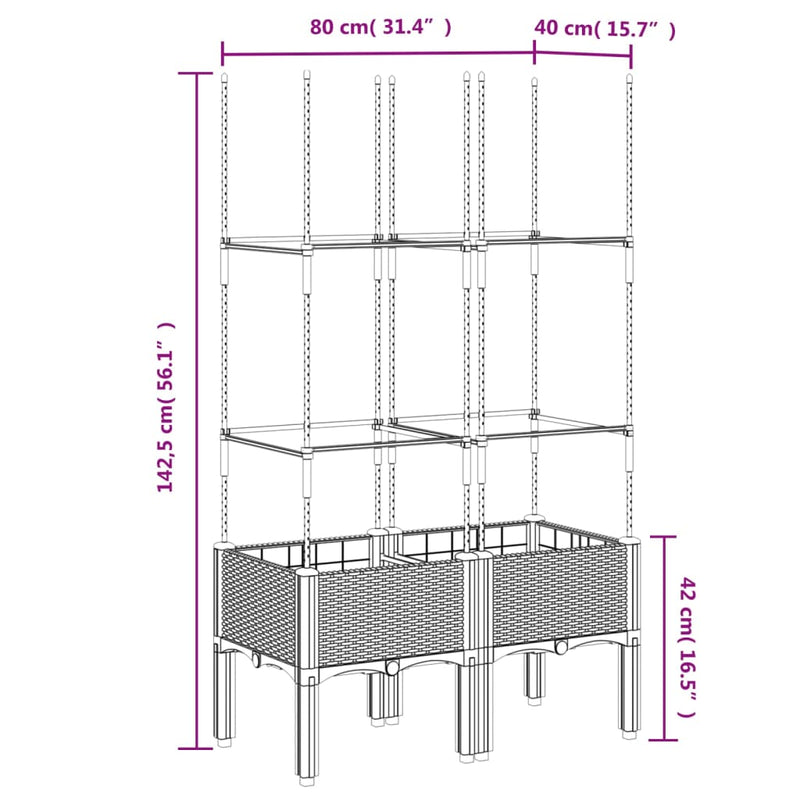 vidaXL barna polipropilén rácsos kerti ültetőláda 80 x 40 x 142,5 cm