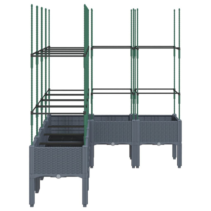vidaXL szürke PP rácsos kerti ültetőláda 160 x 120 x 142,5 cm