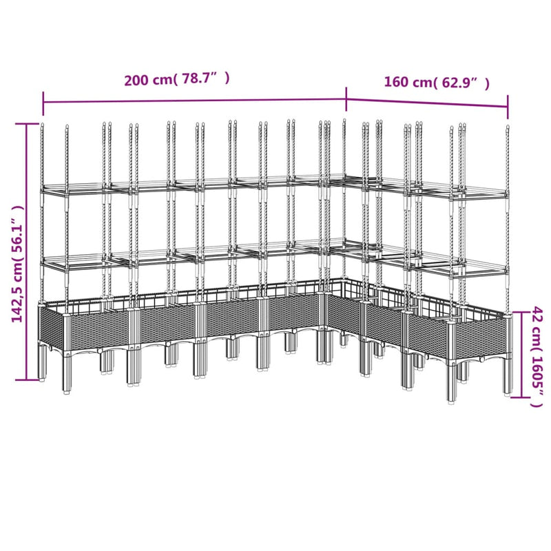 vidaXL fehér polipropilén rácsos kerti ültetőláda 200 x 160 x 142,5 cm