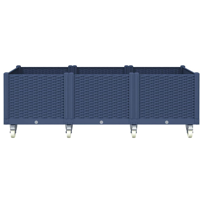 vidaXL kékszürke polipropilén rácsos kerekes ültetőláda 150 x 80 x 54 cm