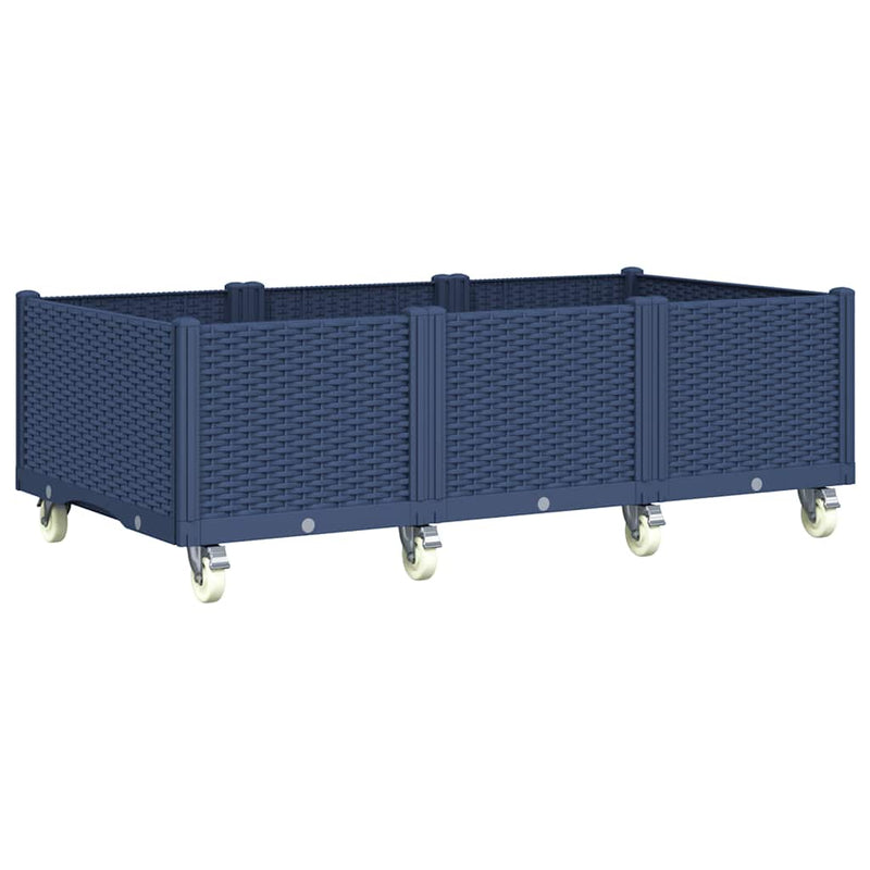 vidaXL kékszürke polipropilén rácsos kerekes ültetőláda 150 x 80 x 54 cm
