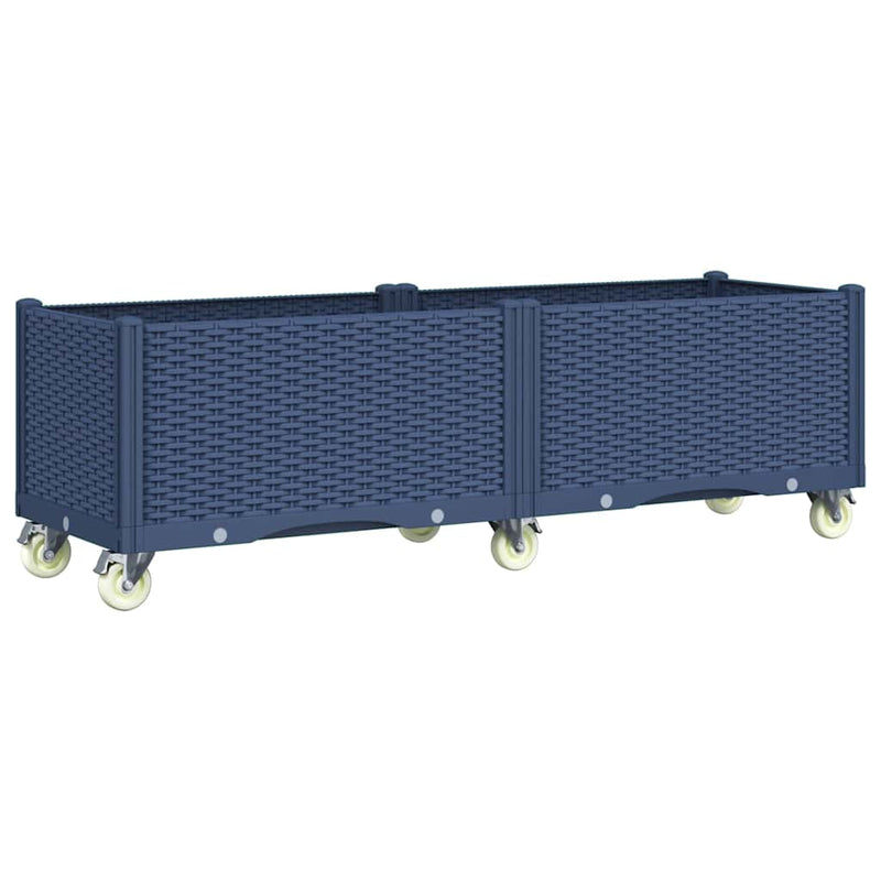 vidaXL kékszürke polipropilén rácsos kerekes ültetőláda 160 x 50 x 54 cm