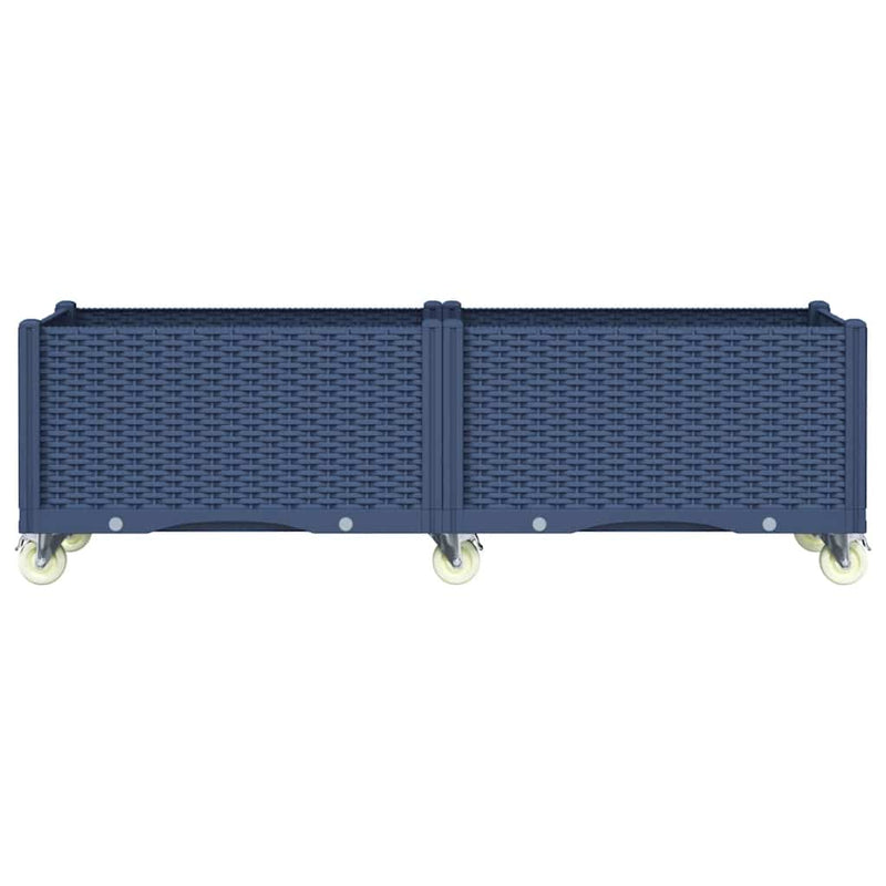 vidaXL kékszürke polipropilén rácsos kerekes ültetőláda 160 x 50 x 54 cm