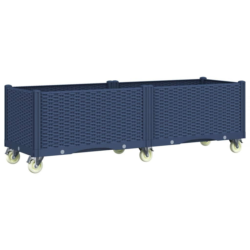 vidaXL kékszürke polipropilén rácsos kerekes ültetőláda 160 x 50 x 54 cm