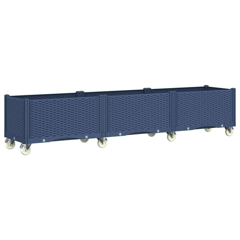 vidaXL kékszürke polipropilén rácsos kerekes ültetőláda 240 x 50 x 54 cm