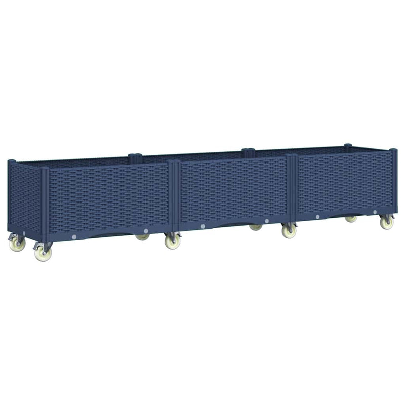 vidaXL kékszürke polipropilén rácsos kerekes ültetőláda 240 x 50 x 54 cm
