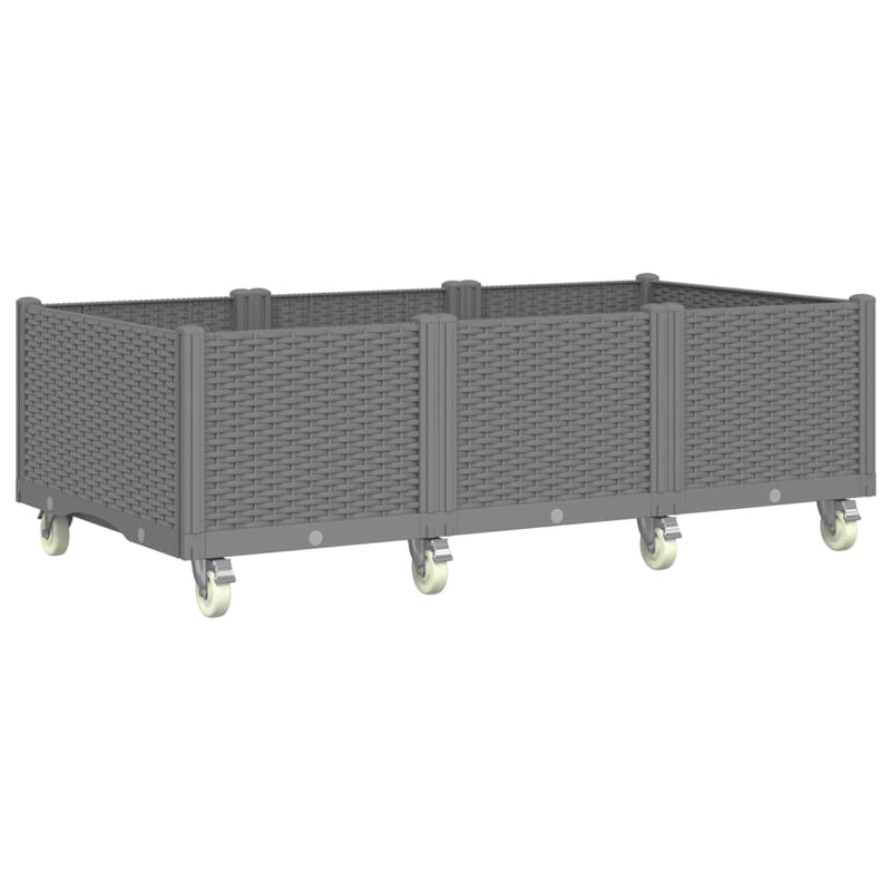 vidaXL világosszürke PP rácsos kerekes ültetőláda 150 x 80 x 54 cm