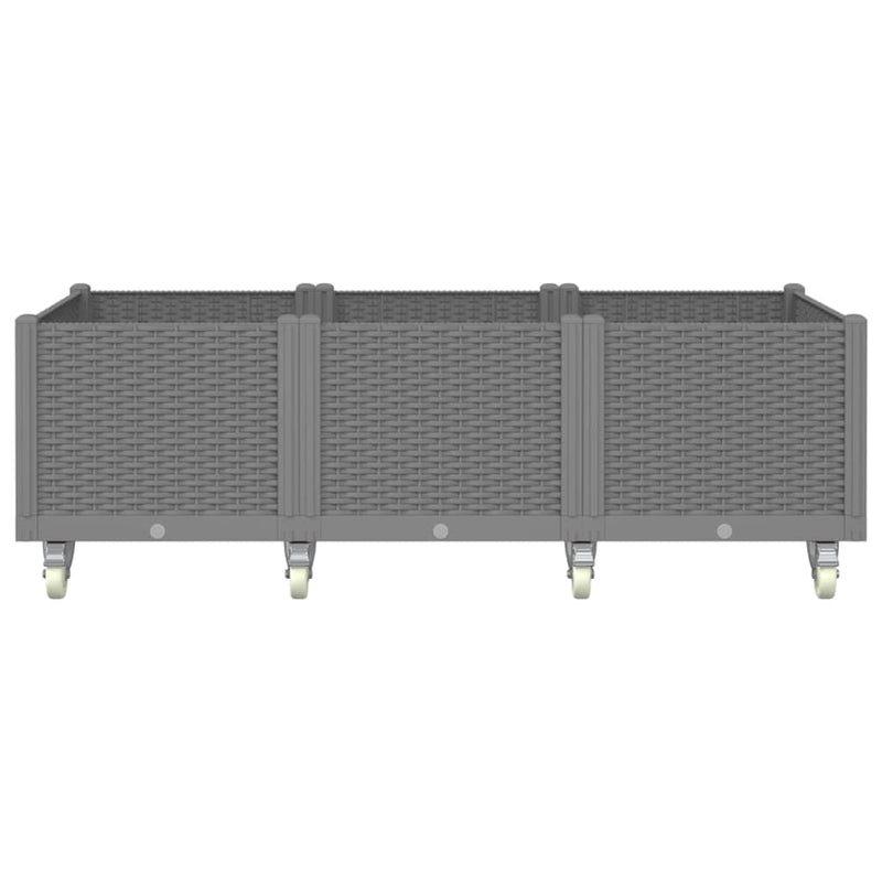 vidaXL világosszürke PP rácsos kerekes ültetőláda 150 x 80 x 54 cm