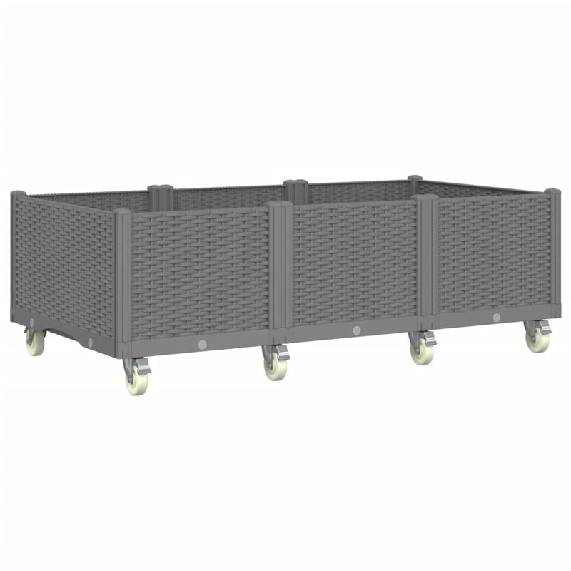 vidaXL világosszürke PP rácsos kerekes ültetőláda 150 x 80 x 54 cm