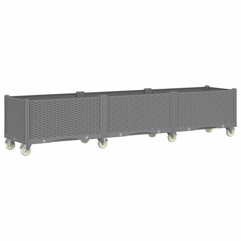 vidaXL világosszürke PP rácsos kerekes ültetőláda 240 x 50 x 54 cm