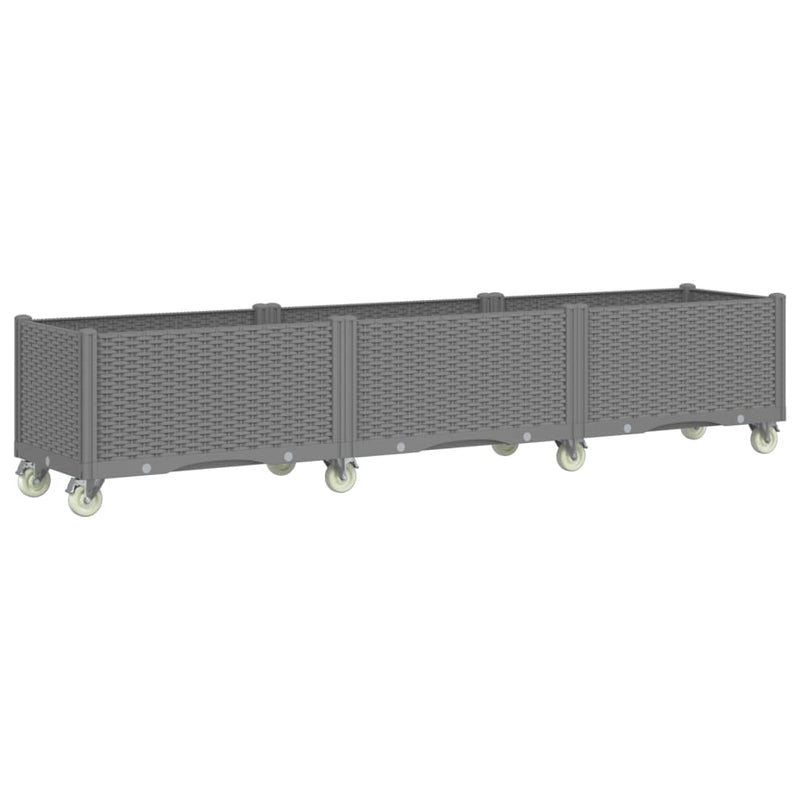 vidaXL világosszürke PP rácsos kerekes ültetőláda 240 x 50 x 54 cm