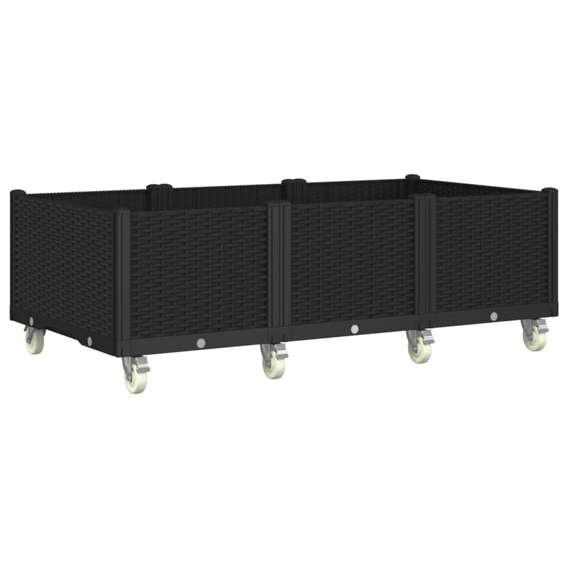 vidaXL fekete polipropilén rácsos kerekes ültetőláda 150 x 80 x 54 cm