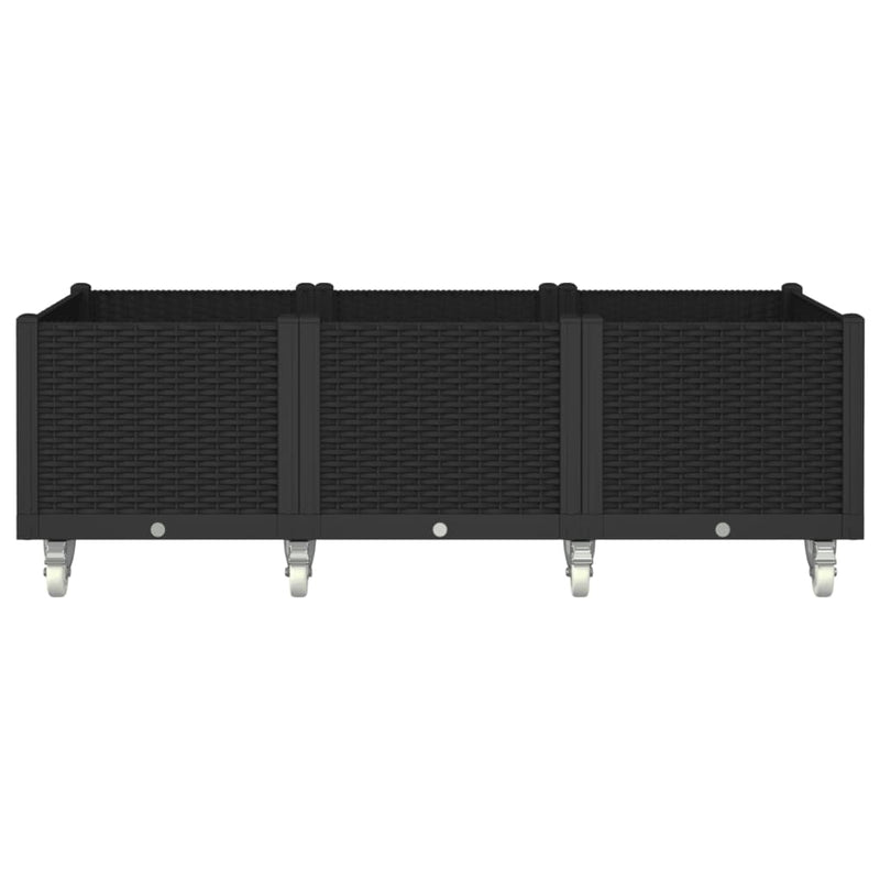 vidaXL fekete polipropilén rácsos kerekes ültetőláda 150 x 80 x 54 cm
