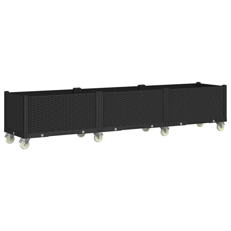 vidaXL fekete polipropilén rácsos kerekes ültetőláda 240 x 50 x 54 cm