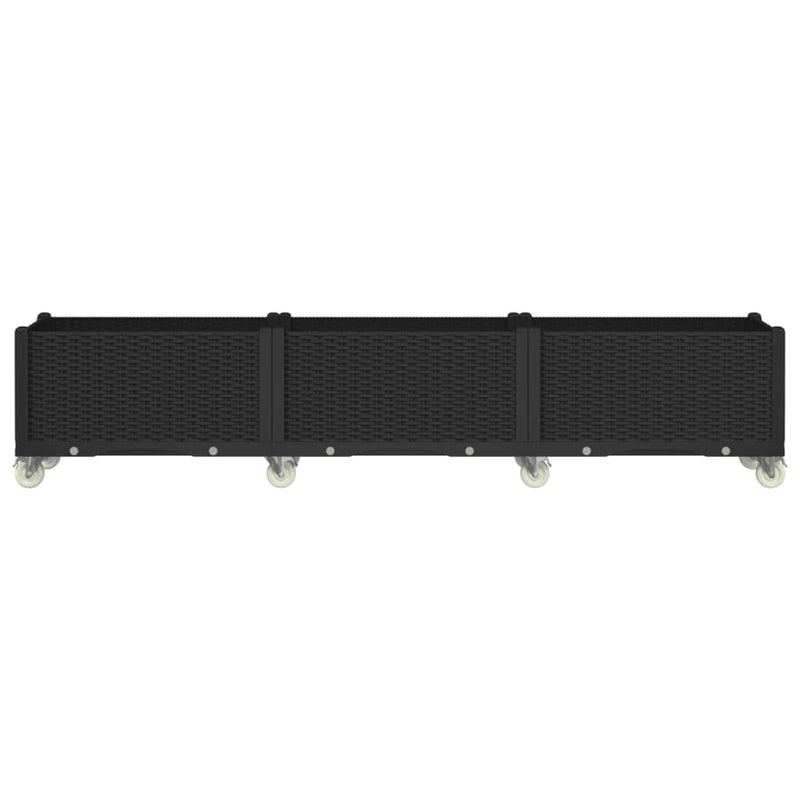 vidaXL fekete polipropilén rácsos kerekes ültetőláda 240 x 50 x 54 cm