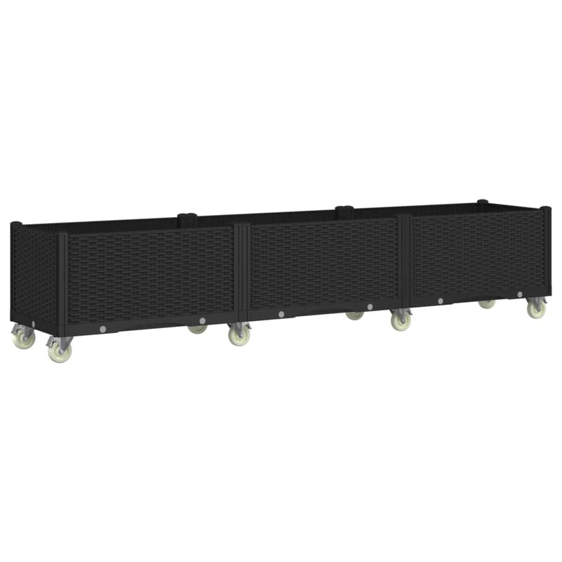 vidaXL fekete polipropilén rácsos kerekes ültetőláda 240 x 50 x 54 cm