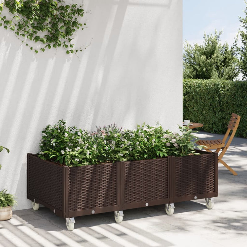vidaXL barna polipropilén rácsos kerekes ültetőláda 150 x 80 x 54 cm