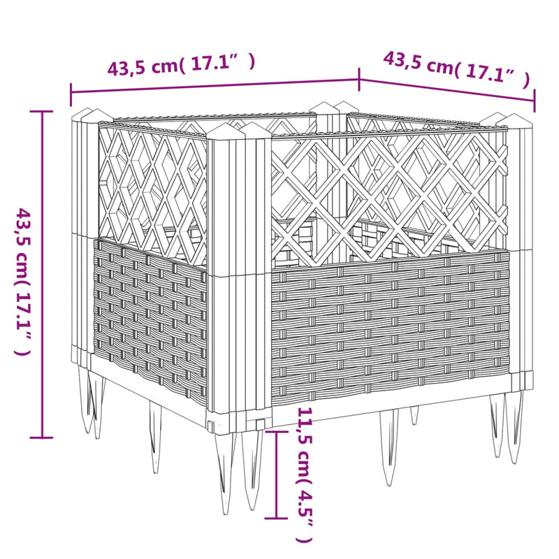 vidaXL fekete polipropilén kerti virágláda cövekekkel 43,5x43,5x43,5cm