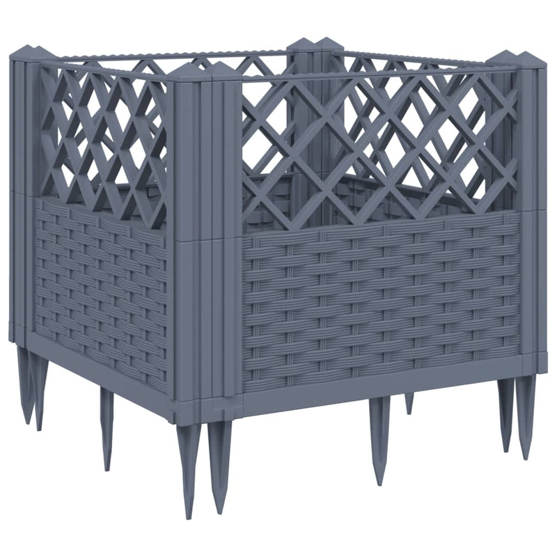 vidaXL szürke PP kerti virágláda cövekekkel 43,5 x 43,5 x 43,5 cm