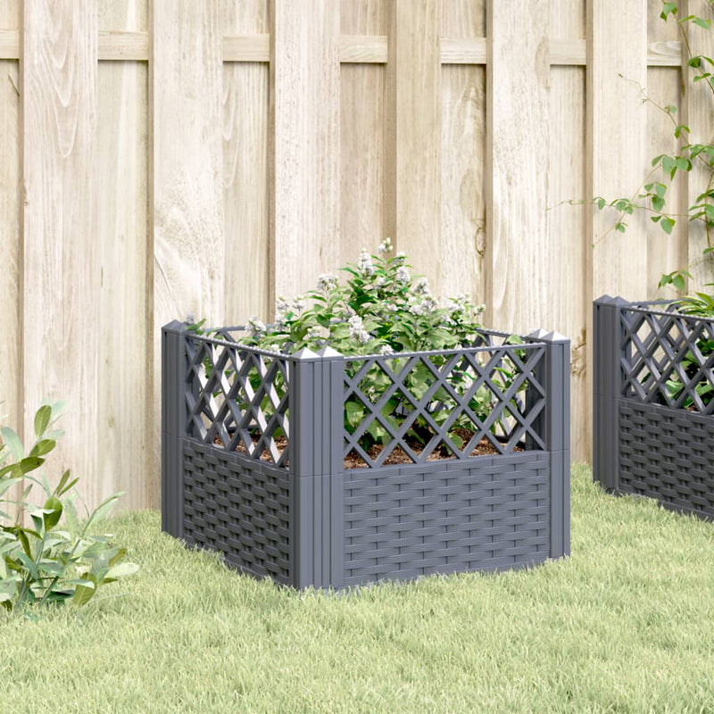 vidaXL szürke PP kerti virágláda cövekekkel 43,5 x 43,5 x 43,5 cm