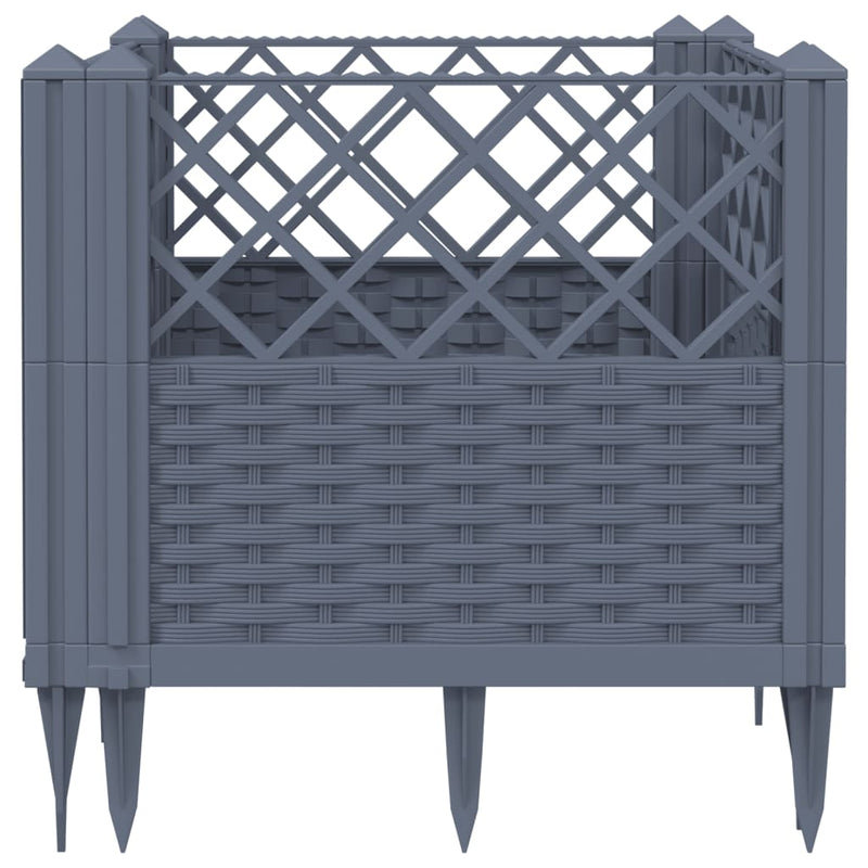 vidaXL szürke PP kerti virágláda cövekekkel 43,5 x 43,5 x 43,5 cm
