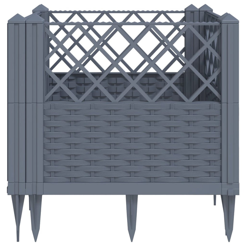 vidaXL szürke PP kerti virágláda cövekekkel 43,5 x 43,5 x 43,5 cm