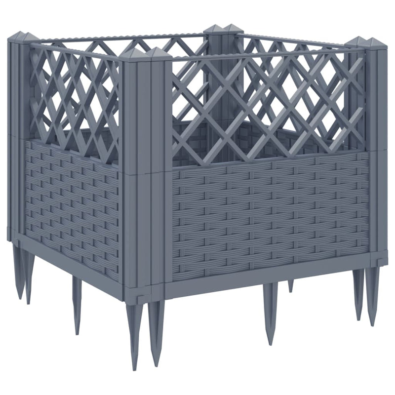 vidaXL szürke PP kerti virágláda cövekekkel 43,5 x 43,5 x 43,5 cm