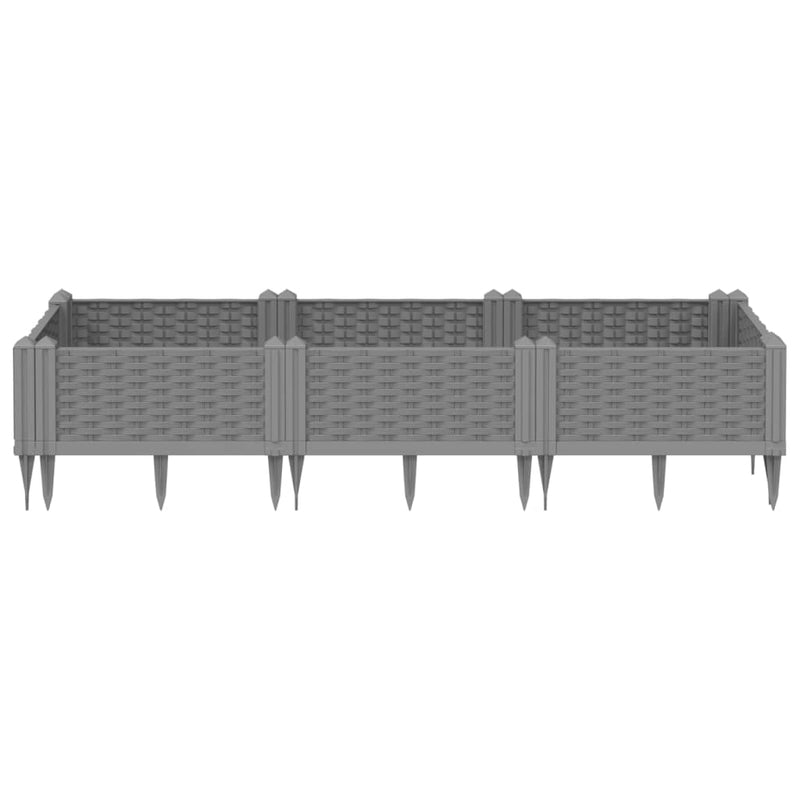 vidaXL szürke polipropilén kerti virágláda cövekekkel 125x40x28,5 cm