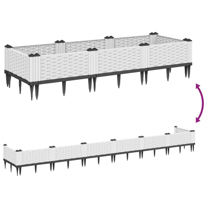 vidaXL fehér polipropilén kerti virágláda cövekekkel 125x40x28,5 cm