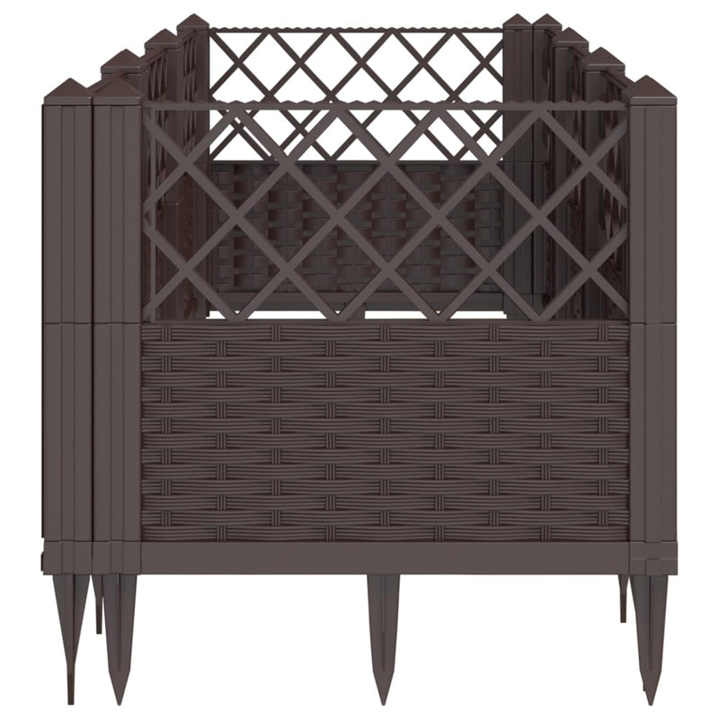 vidaXL barna polipropilén kerti virágláda cövekekkel 123,5x43,5x43,5cm