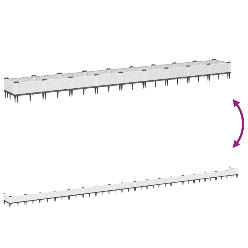 vidaXL fehér polipropilén kerti virágláda cövekekkel 362,5x42,5x28,5cm