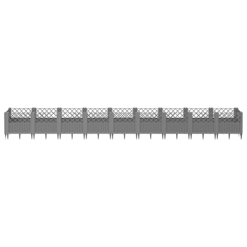 vidaXL világosszürke PP kerti virágláda cövekekkel 363,5x43,5x43,5 cm