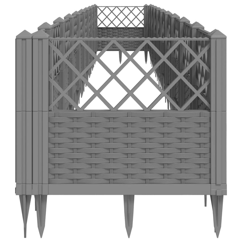vidaXL világosszürke PP kerti virágláda cövekekkel 363,5x43,5x43,5 cm