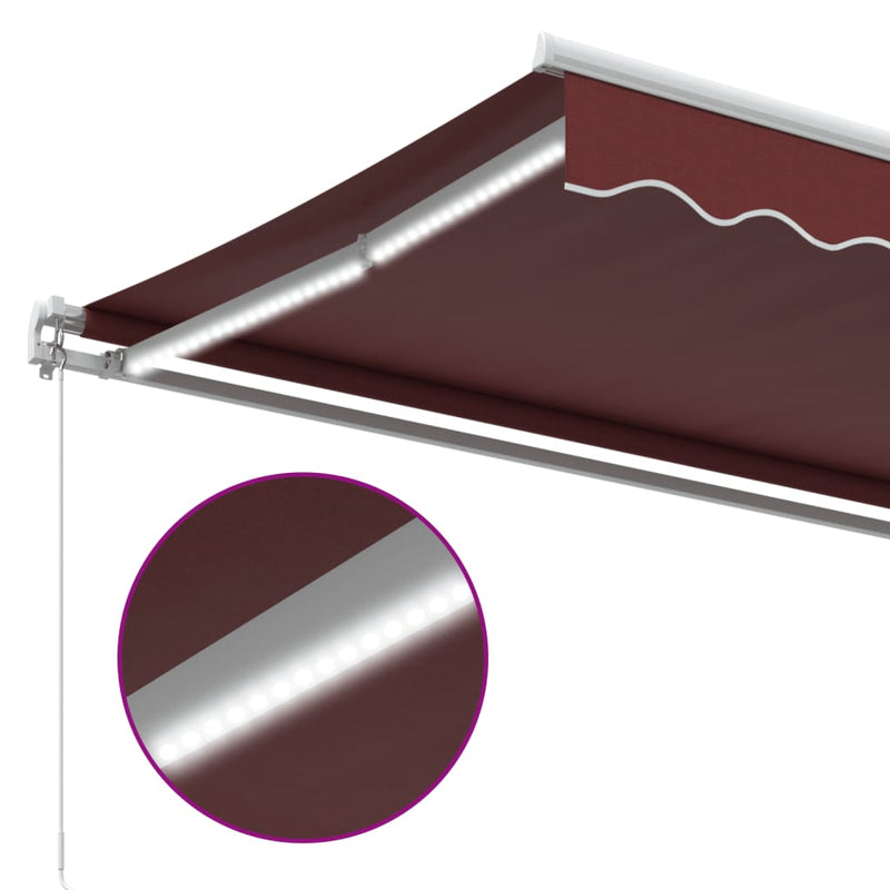 vidaXL burgundi vörös kézzel kihúzható LED-es napellenző 300 x 250 cm