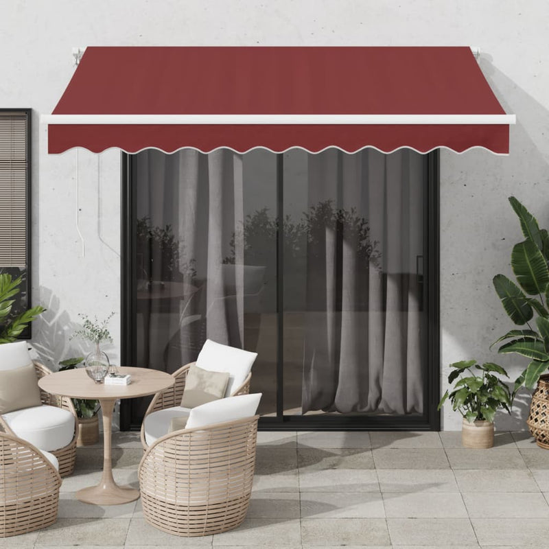 vidaXL burgundi vörös kézzel kihúzható LED-es napellenző 300 x 250 cm