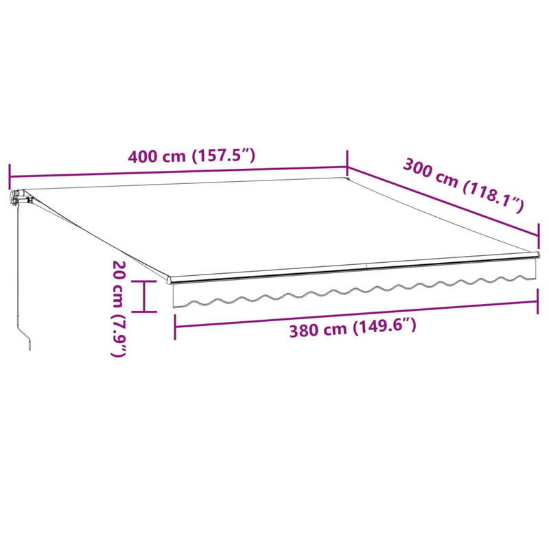 vidaXL burgundi vörös kézzel kihúzható LED-es napellenző 400 x 300 cm