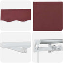 vidaXL burgundi vörös kézzel kihúzható LED-es napellenző 600 x 300 cm