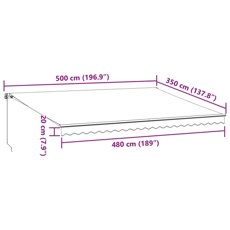 vidaXL burgundi vörös kézzel kihúzható LED-es napellenző 500 x 350 cm