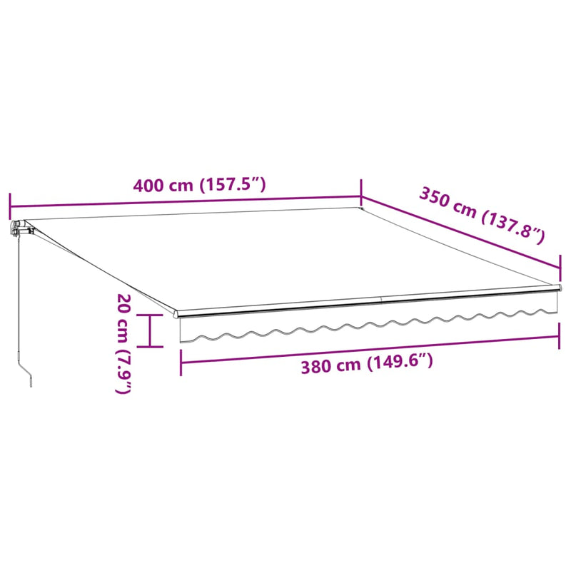 vidaXL burgundi vörös kézzel kihúzható napellenző 400 x 350 cm