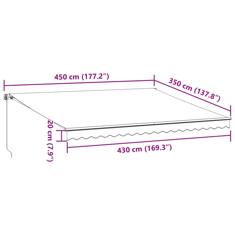 vidaXL burgundi vörös kézzel kihúzható napellenző 450 x 350 cm