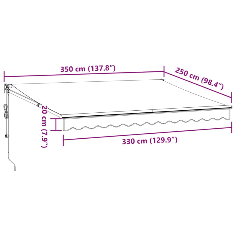 vidaXL burgundi vörös automata behúzható napellenző 350 x 250 cm