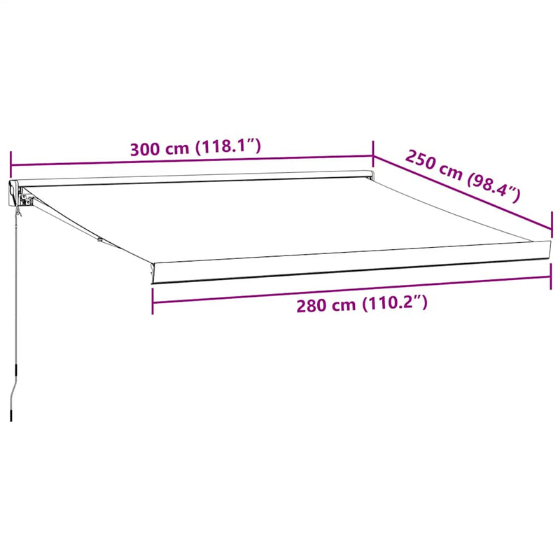 vidaXL burgundi vörös kézzel kihúzható napellenző 300 x 250 cm