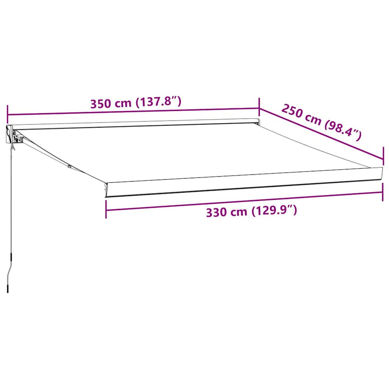 vidaXL burgundi vörös kézzel kihúzható napellenző 350 x 250 cm