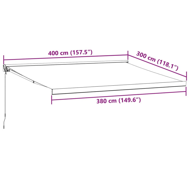 vidaXL burgundi vörös kézzel kihúzható napellenző 400 x 300 cm