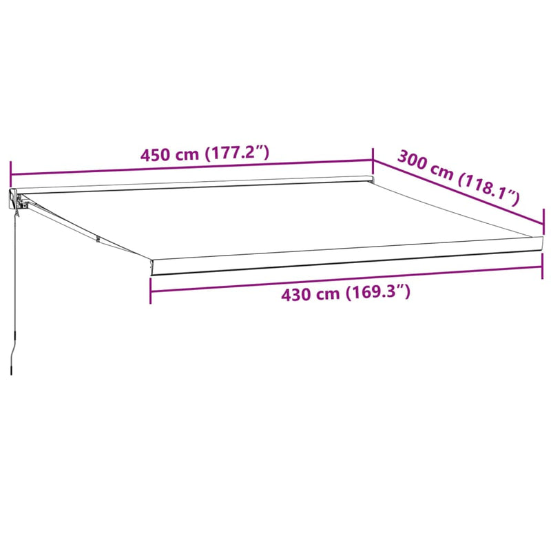 vidaXL burgundi vörös kézzel kihúzható napellenző 450 x 300 cm