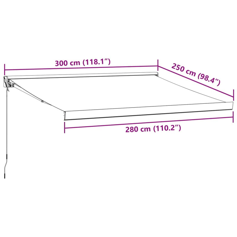 vidaXL burgundi vörös kézzel kihúzható napellenző 300 x 250 cm