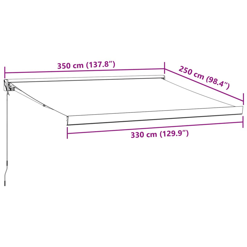 vidaXL burgundi vörös kézzel kihúzható napellenző 350 x 250 cm